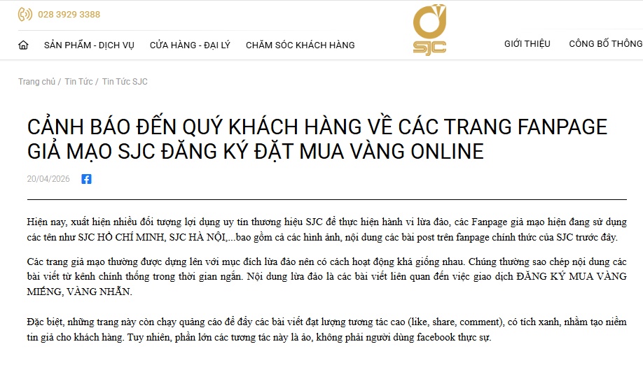 SJC phát cảnh báo nóng tới toàn bộ khách hàng