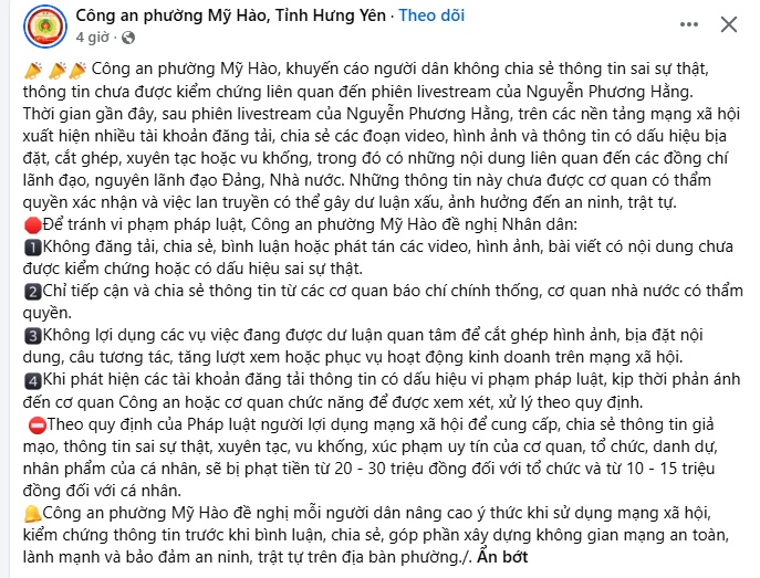 Công an cảnh báo nóng sau livestream Nguyễn Phương Hằng: Hàng loạt thông tin sai sự thật đang lan truyền