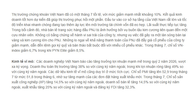 Tháng 7 quá "đắng": Quỹ PYN Elite bốc hơi hơn 2.100 tỷ đồng quy mô