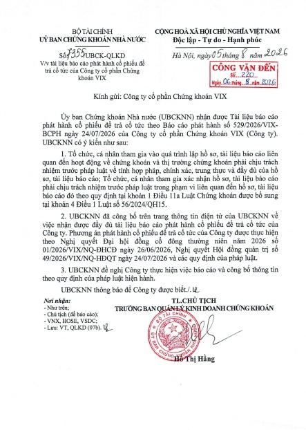 UBCKNN nhận đủ hồ sơ phát hành hơn 122 triệu cổ phiếu của Chứng khoán VIX
