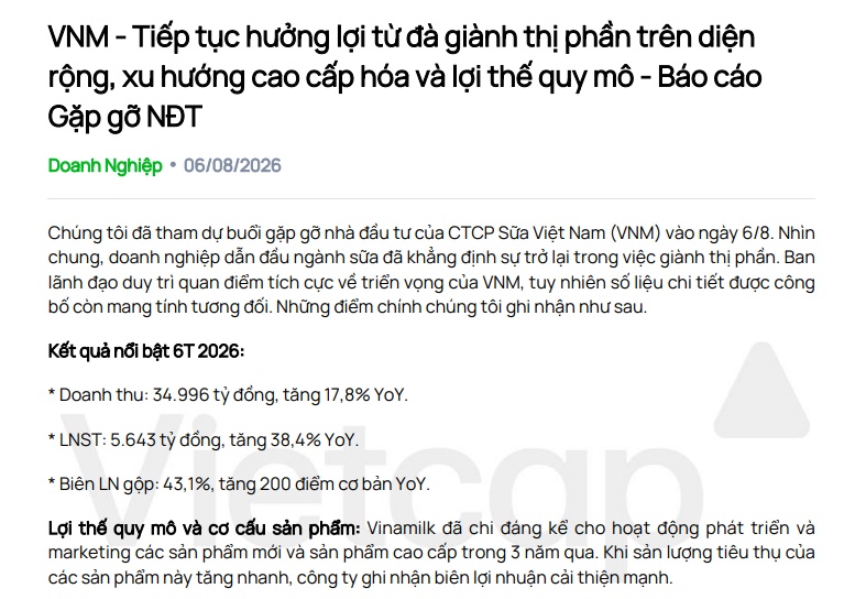 Một tín hiệu tích cực từ VNM: Thị phần tiếp tục tăng bất chấp cạnh tranh ngày càng lớn
