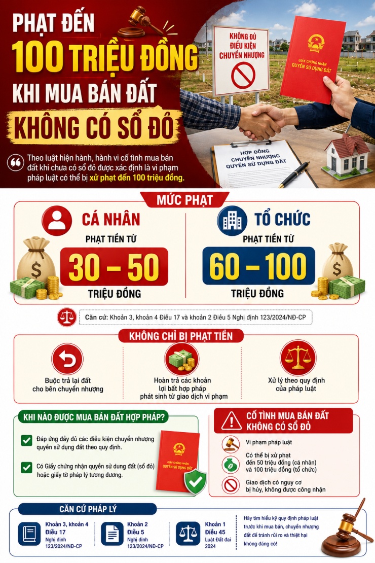 Mua bán đất không có sổ đỏ, người dân có thể bị phạt đến hàng trăm triệu đồng