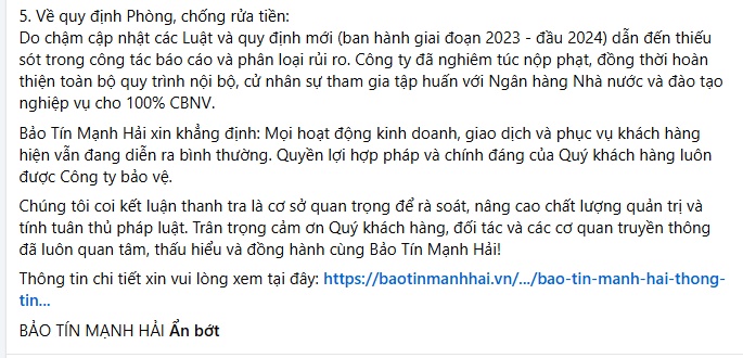 Bảo Tín Mạnh Hải khẳng định không thao túng, không găm hàng, không đẩy giá vàng