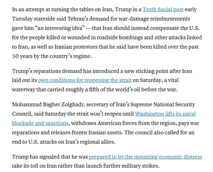 Ông Trump tuyên bố Mỹ đã 'nắm 100%' eo biển Hormuz, yêu cầu Iran 'trả tiền'