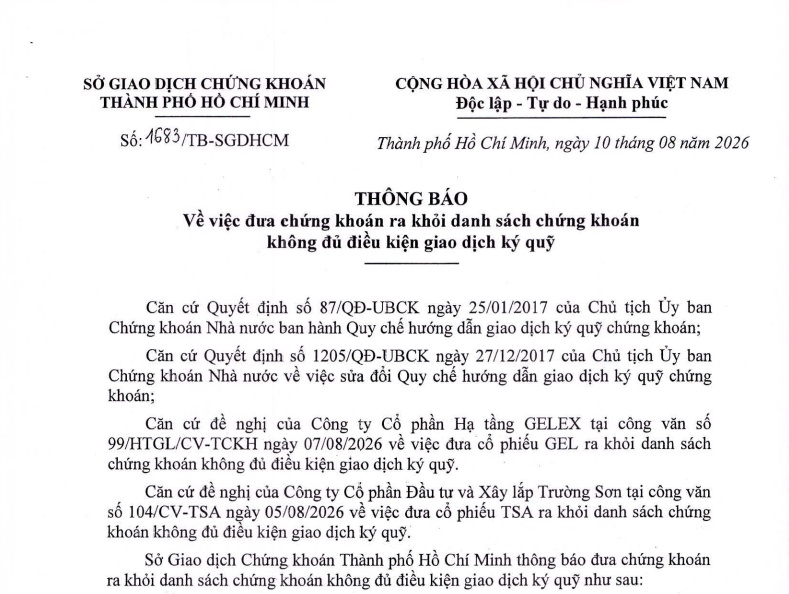 Hạ tầng Gelex (GEL) được cấp margin