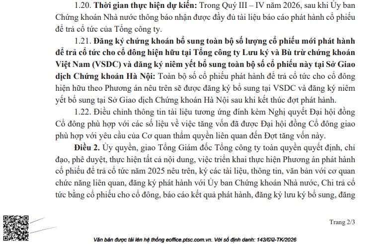 PVS sẽ phát hành hơn 102 triệu cổ phiếu trả cổ tức
