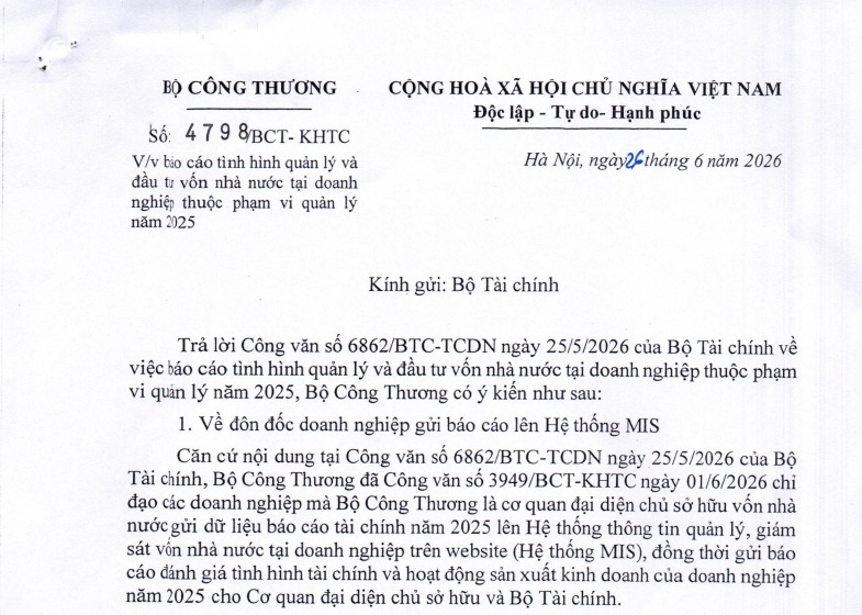 Bộ Công Thương báo cáo tình hình quản lý vốn tại 7 doanh nghiệp