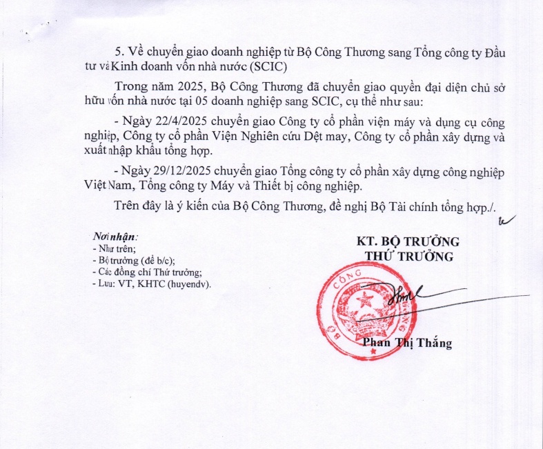 Bộ Công Thương báo cáo tình hình quản lý vốn tại 7 doanh nghiệp