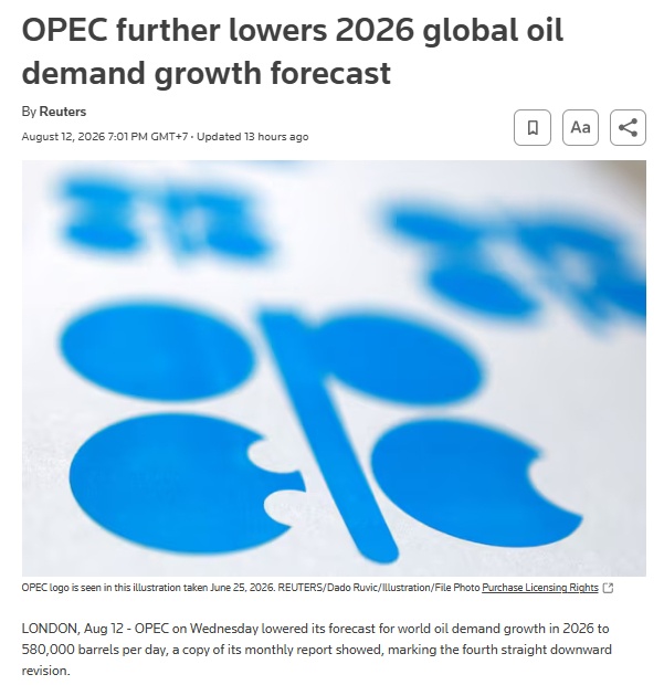 OPEC hạ dự báo tăng trưởng nhu cầu dầu toàn cầu năm 2026