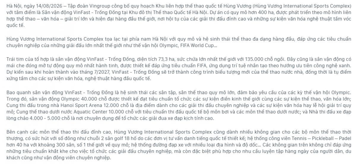 Sân vận động của Vingroup chính thức mang tên VinFast - Trống Đồng