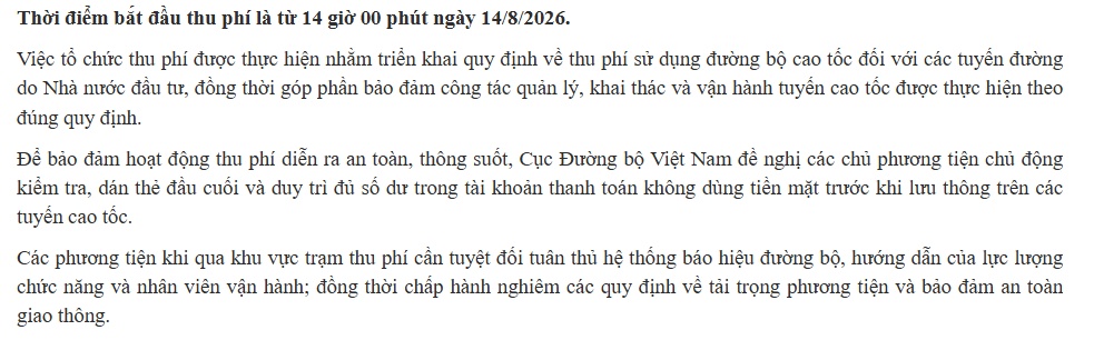 Từ hôm nay (14/8), 5 đoạn cao tốc Bắc - Nam bắt đầu thu phí