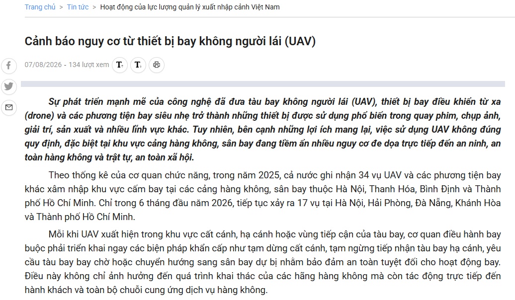 Loạt sự cố hàng không vì UAV, thiệt hại hàng tỷ đồng: Cơ quan chức năng lên tiếng cảnh báo