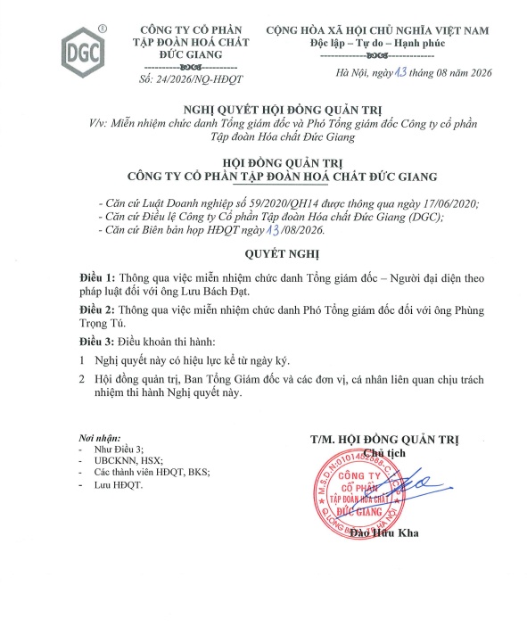 DGC lại có biến: Miễn nhiệm TGĐ Lưu Bách Đạt, bổ nhiệm 2 Phó Tổng mới