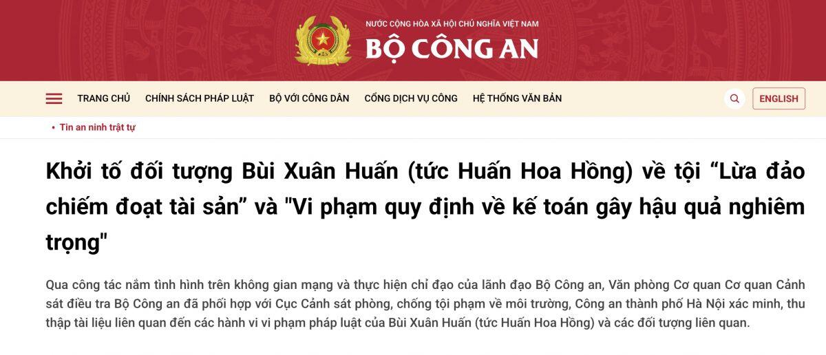 Nóng: Khởi tố bị can Bùi Xuân Huấn (tức Huấn Hoa Hồng) cùng vợ và 3 đồng phạm