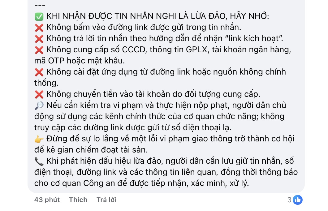 Cảnh báo khẩn: Tin nhắn phạt nguội giả mạo đang bẫy người dân, dọa tăng 50% tiền phạt