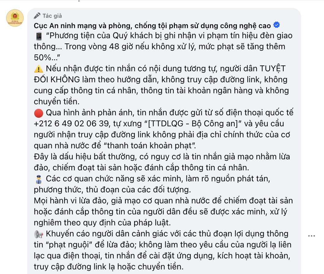 Cảnh báo khẩn: Tin nhắn phạt nguội giả mạo đang bẫy người dân, dọa tăng 50% tiền phạt