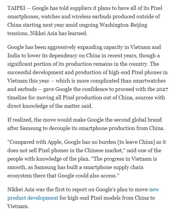 Google tính rút chuỗi sản xuất điện thoại Pixel, đồng hồ khỏi Trung Quốc, Việt Nam được chọn