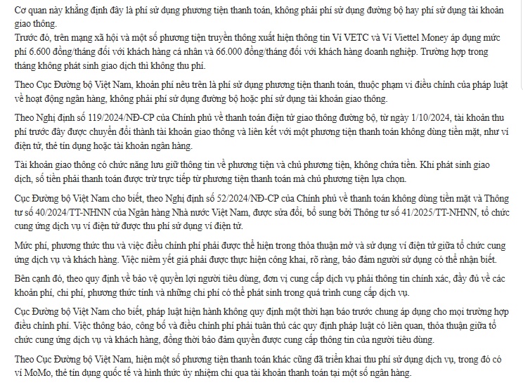 Cục Đường bộ Việt Nam đề nghị rà soát việc thu phí ví điện tử liên kết tài khoản giao thông