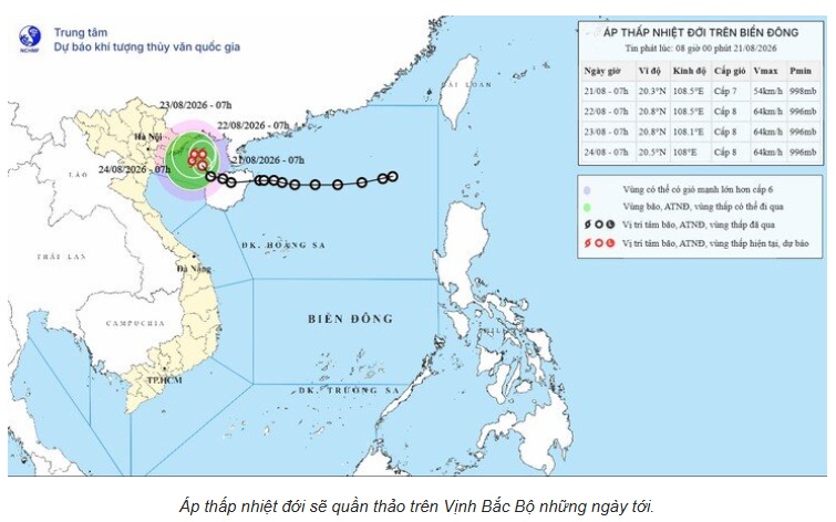 Áp thấp nhiệt đới quần thảo trên Vịnh Bắc Bộ, 6 tỉnh thành có mưa to nhất