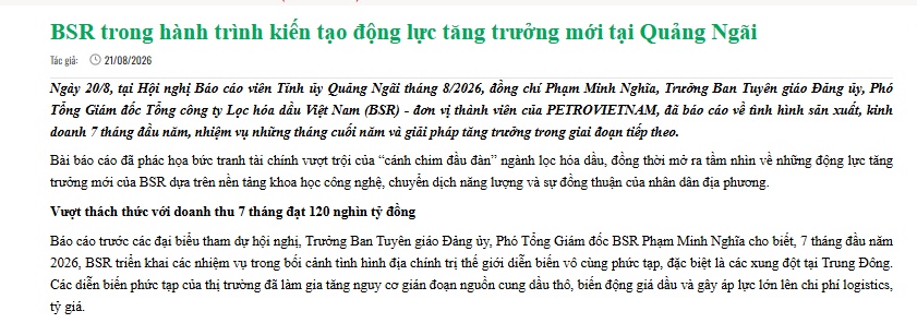 BSR báo lãi gần 19.000 tỷ sau 7 tháng