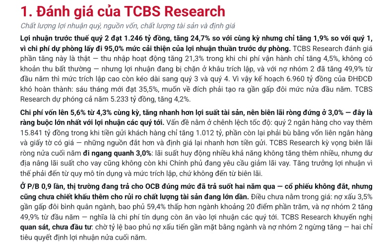 TCBS khuyến nghị 'quan sát thêm, chưa đầu tư' với cổ phiếu OCB