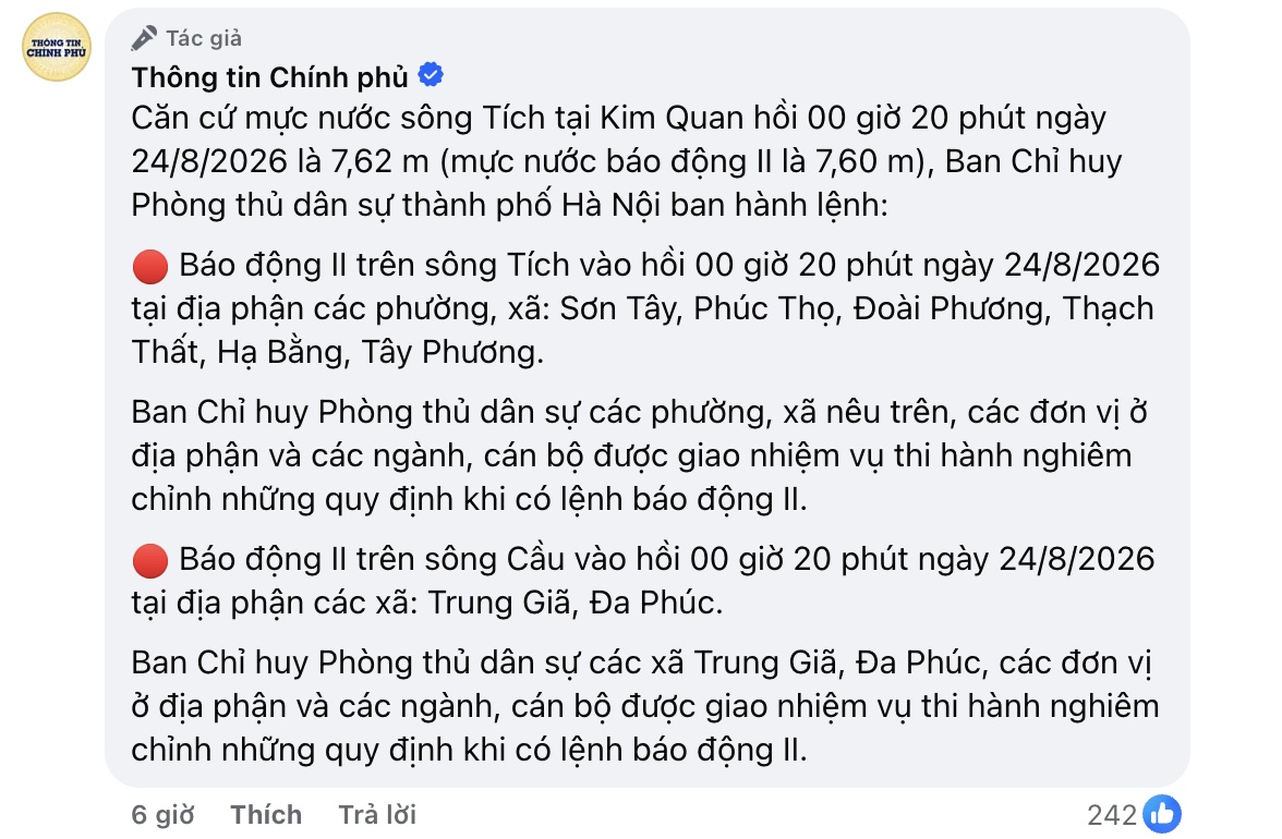 Lũ dâng nhanh, Hà Nội phát báo động II trên sông Tích và sông Cầu