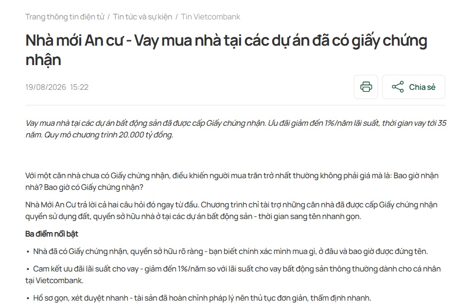 Vietcombank bất ngờ tung gói tín dụng 20.000 tỷ đồng