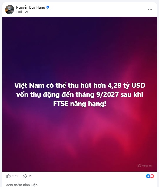Ông Nguyễn Duy Hưng: Việt Nam có thể thu hút hơn 4 tỷ USD sau khi FTSE nâng hạng