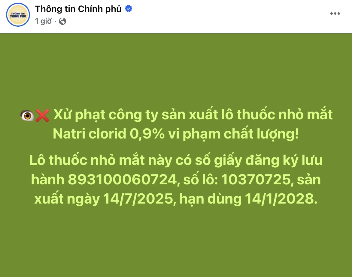 Một lô thuốc nhỏ mắt phổ biến bị “tuýt còi”: Người dùng cần kiểm tra ngay số lô