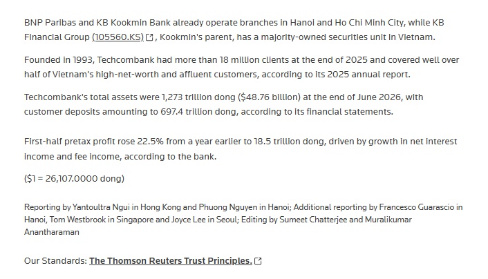 Hai tổ chức ngoại đàm phán mua 15% Techcombank, thương vụ có thể trị giá 2 tỷ USD