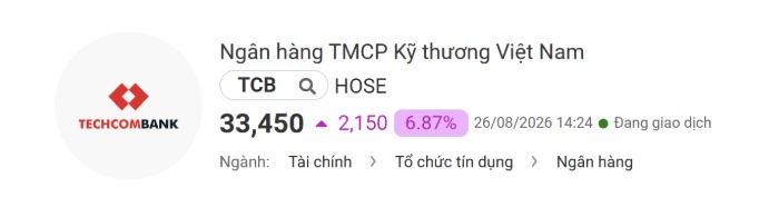 TCB tăng trần trước tin thương vụ 2 tỷ USD, gần 17 triệu cp được sang tay phiên 26/08