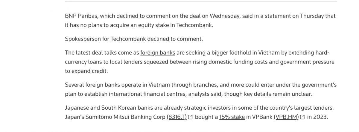 BNP Paribas bất ngờ phủ nhận mua Techcombank, chuyện gì đang xảy ra với thương vụ 2 tỷ USD?