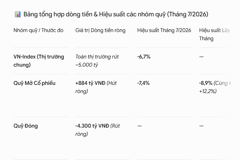 Gần 5.000 tỷ đồng rút khỏi các quỹ trong tháng 7