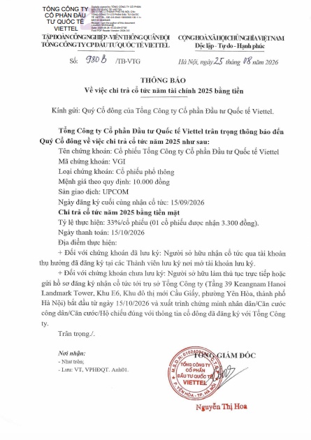 Viettel Global sắp chi hơn 10.000 tỷ đồng trả cổ tức: Tiền lớn chuẩn bị về túi cổ đông