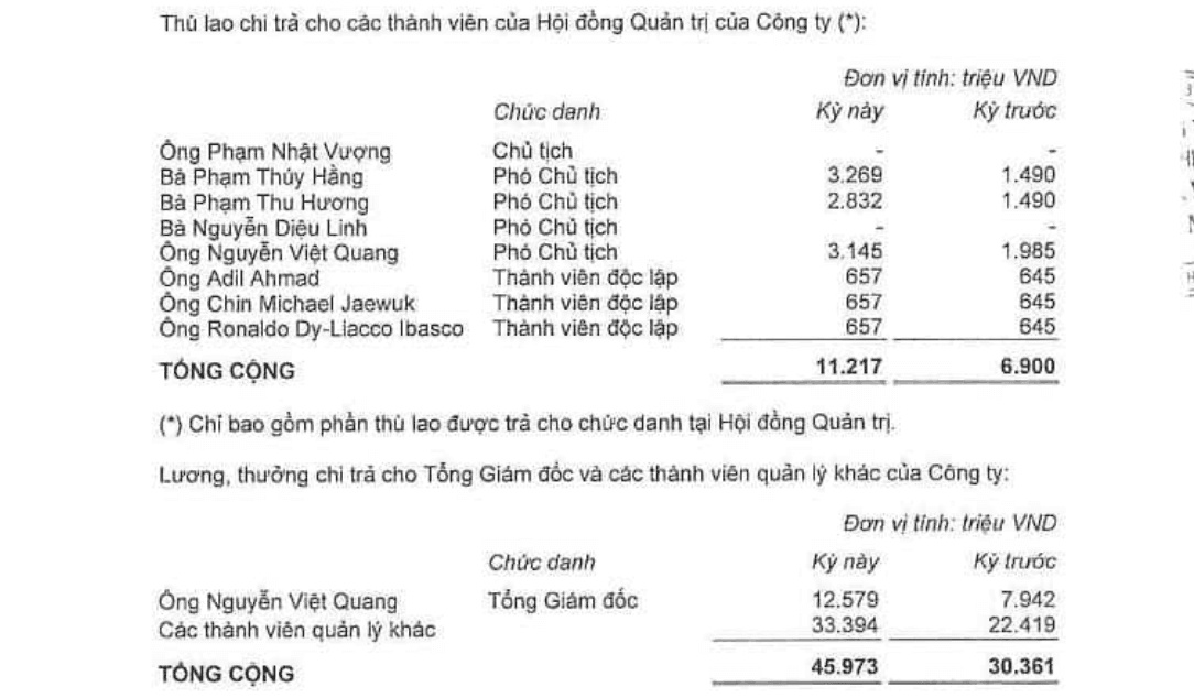 Ai đang nhận thu nhập cao nhất Vingroup?