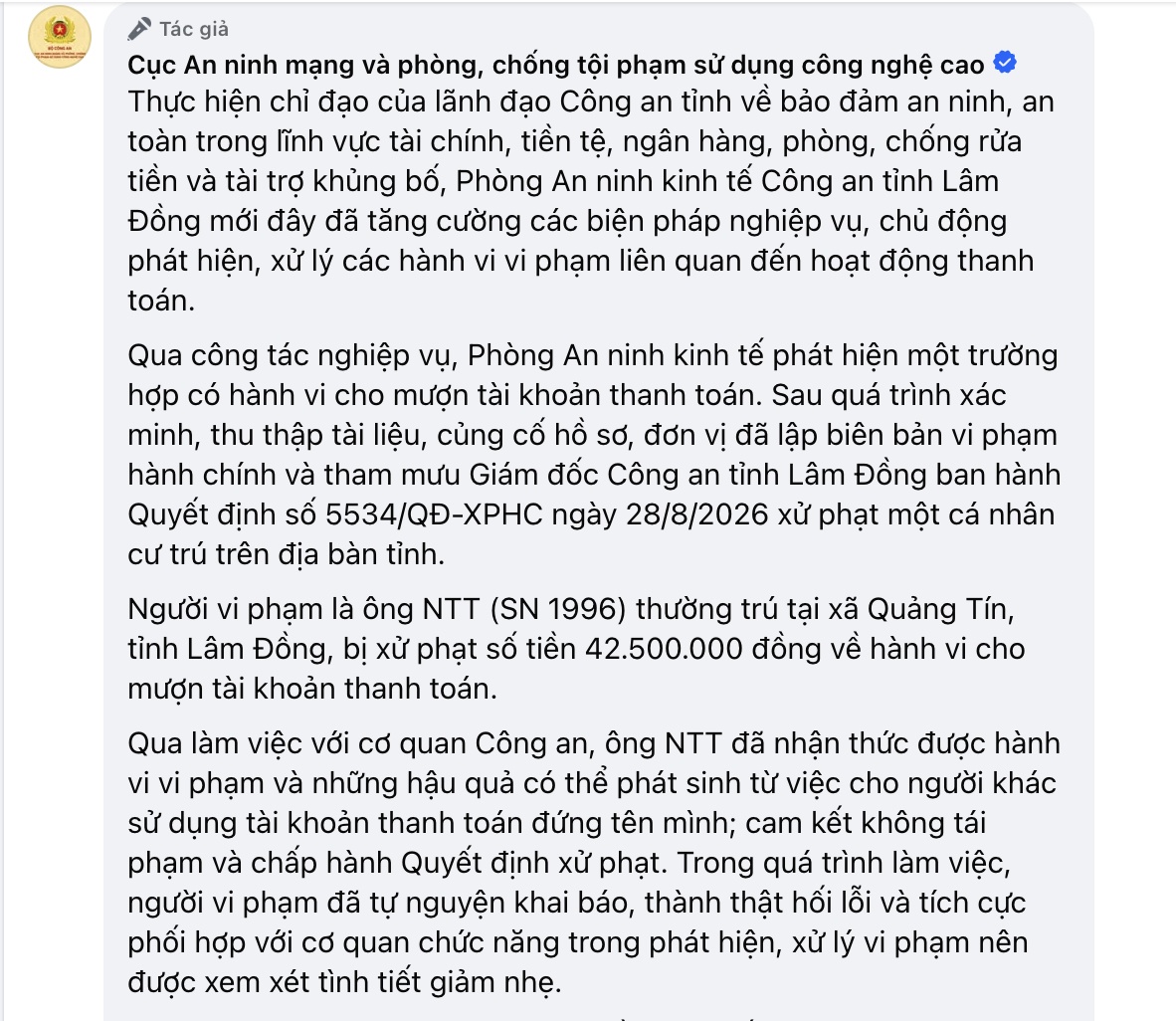Công an cảnh báo nóng: Cho mượn tài khoản ngân hàng, chính chủ có thể “dính đòn”