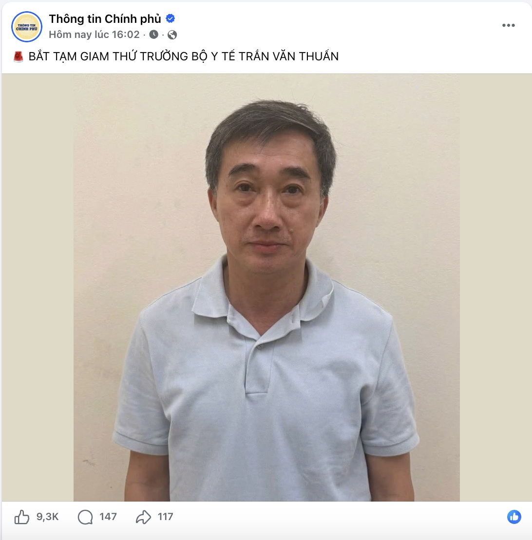 Nóng: Bắt tạm giam Thứ trưởng Bộ Y tế Trần Văn Thuấn