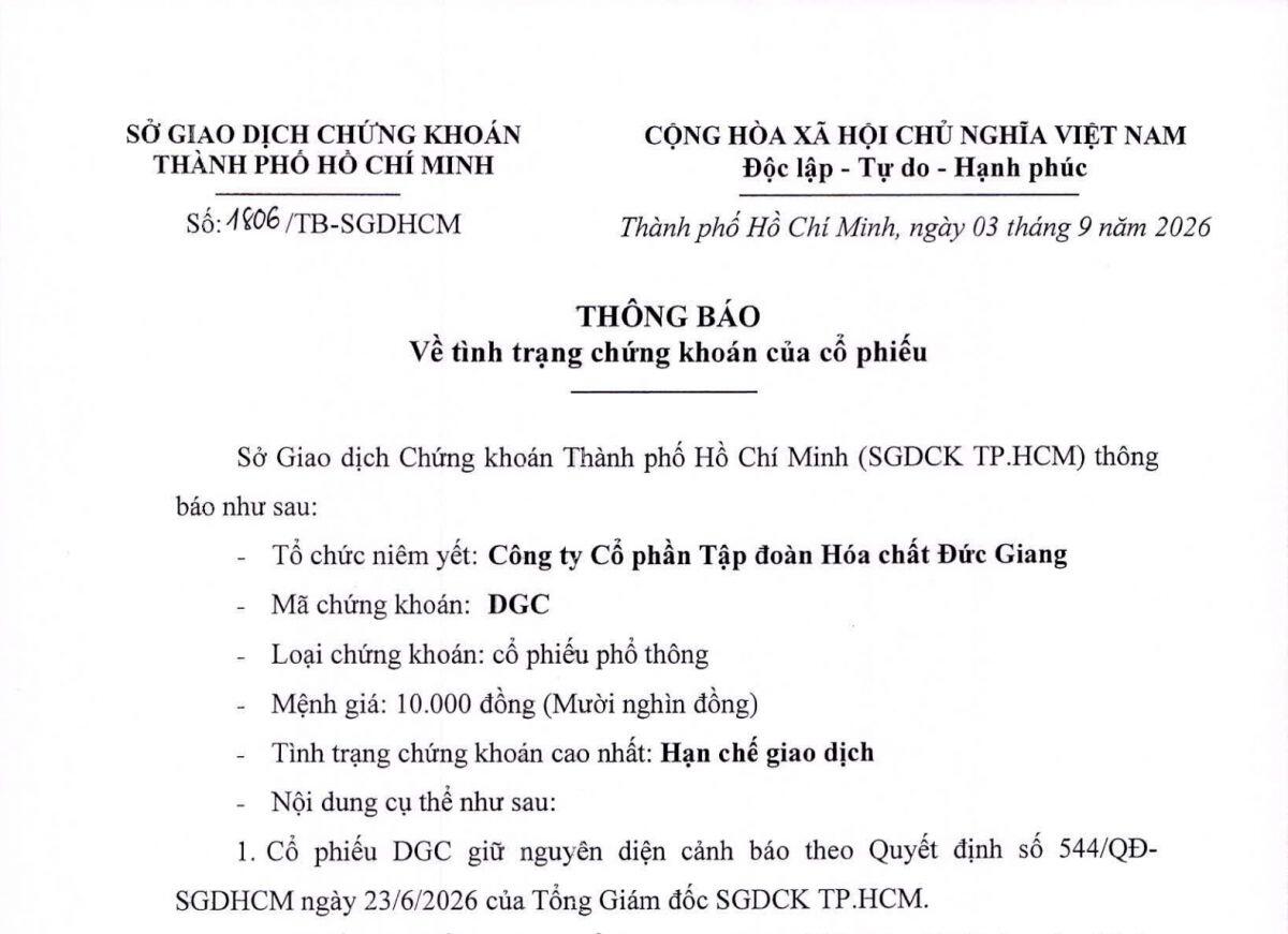 DGC tiếp tục bị cảnh báo, nhà đầu tư lại phải chú ý đến ý kiến kiểm toán