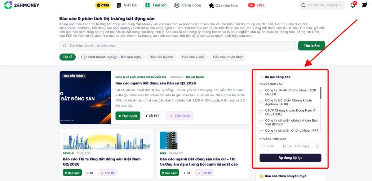 24HMoney ra mắt kho 500+ báo cáo BĐS: Tra cứu siêu tốc, đọc nhanh nhờ AI