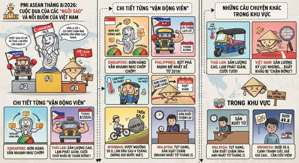PMI Việt Nam tăng, nhưng lại tụt hạng trong ASEAN: Sản xuất đang có chuyện gì?