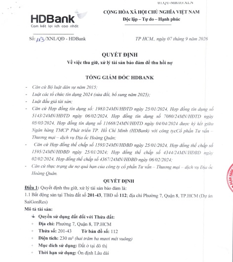 Hơn 3.600m² “đất vàng” của Hoàng Quân bị HDBank thu giữ: Chuyện gì đang xảy ra?