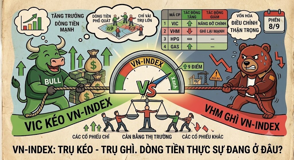 Kẻ “kéo”, người “ghì”: Hai trụ lớn họ Vingroup đang làm gì với VN-Index?