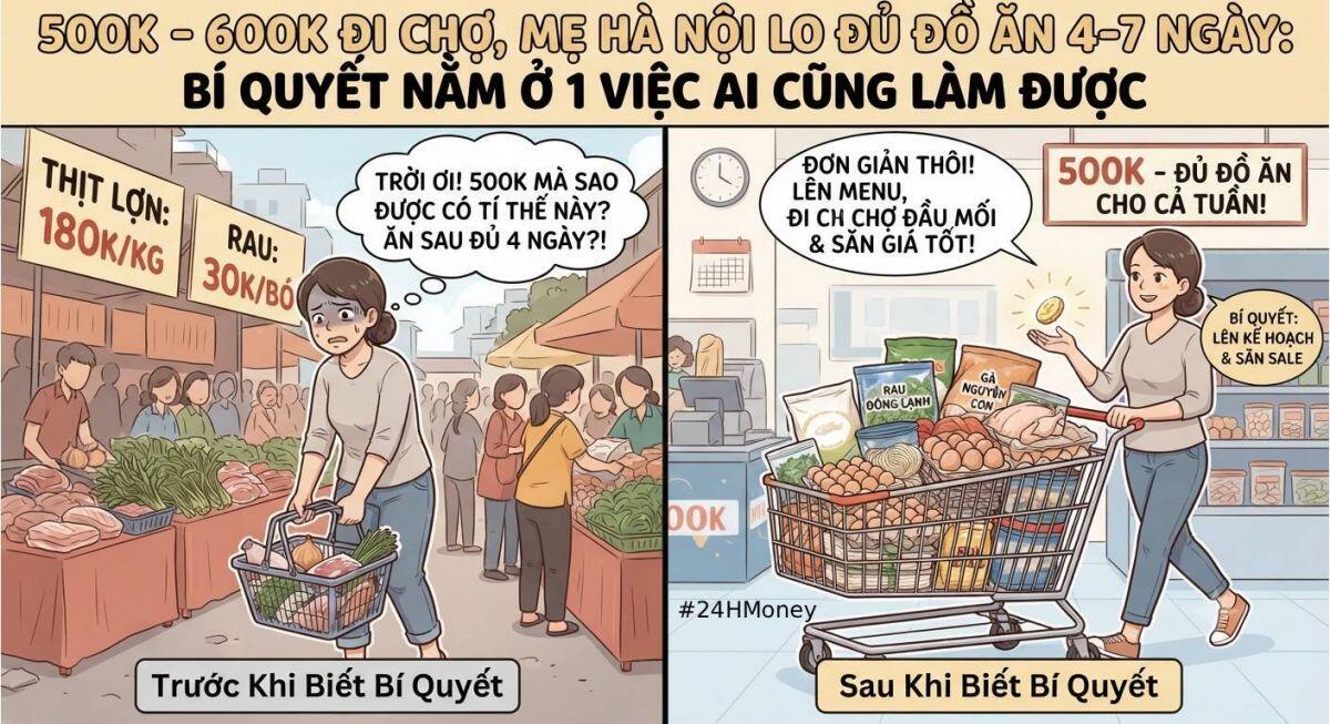 500K đi chợ cả tuần có thật không? Mẹ Hà Nội chia sẻ cách tính từng bữa, dân mạng tranh luận sôi nổi