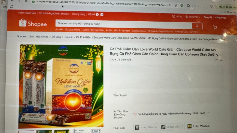 Cà phê giảm cân bán trên Shopee bị nghi quảng cáo quá công dụng