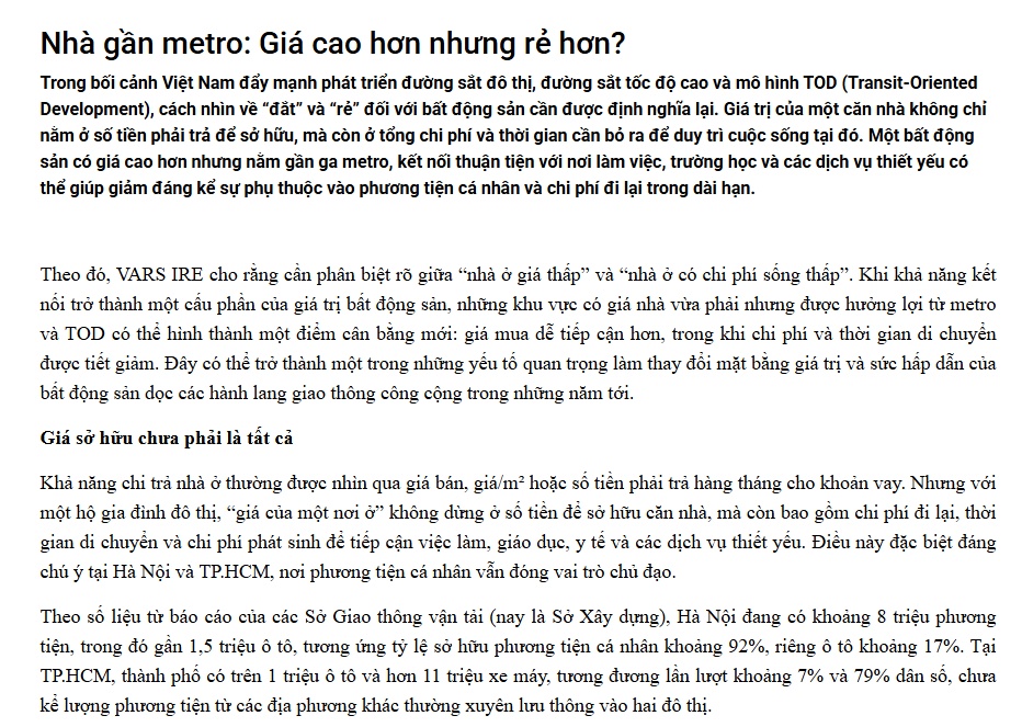 Nhà gần metro: Giá cao hơn nhưng rẻ hơn?