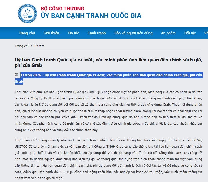 Tài xế bức xúc chuyện giá cước, mức phí: Grab được Ủy ban Cạnh tranh Quốc gia mời làm việc