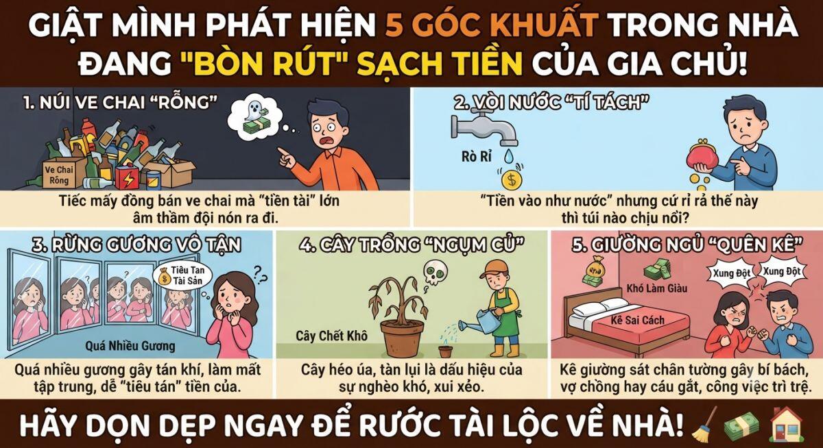 Giật mình phát hiện 5 góc khuất trong nhà đang "bòn rút" sạch tiền của gia chủ!