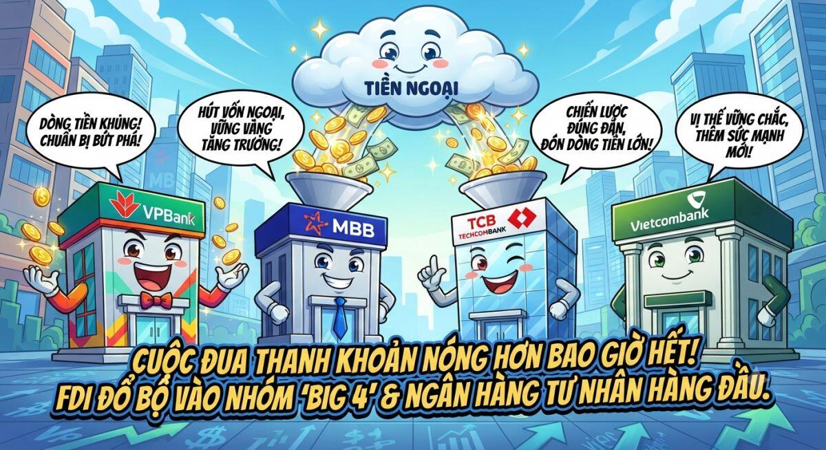 Dòng tiền ngoại trở lại: Gần 500 tỷ đồng được rót vào 4 “ông lớn” VPB, MBB, TCB, VCB