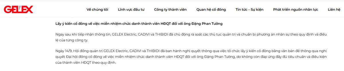 Sau vụ ông Đặng Phan Tường bị khởi tố, GELEX Electric, CADIVI và THIBIDI có động thái mới
