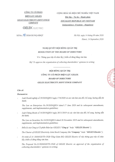 GELEX Electric (GEE) trình cổ đông miễn nhiệm ông Đặng Phan Tường khỏi HĐQT